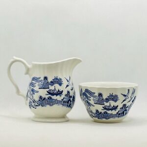 Vintage Royal Wessex Creamer And Sugar MadeIn England Blue And White Blue Willow